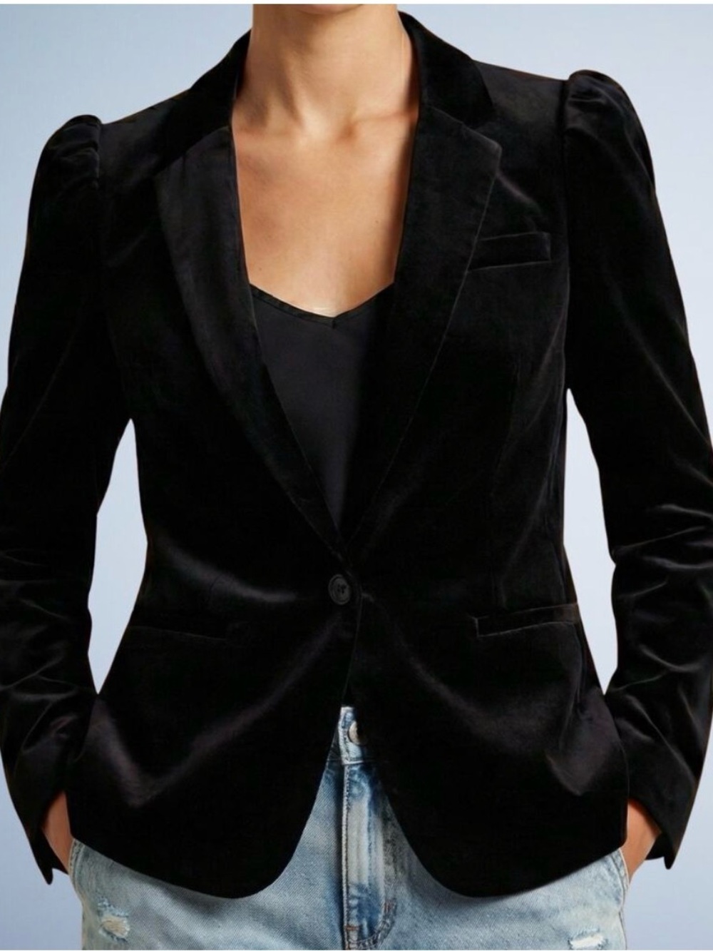 Banana Republic Black Velvet Single-Button Blazer